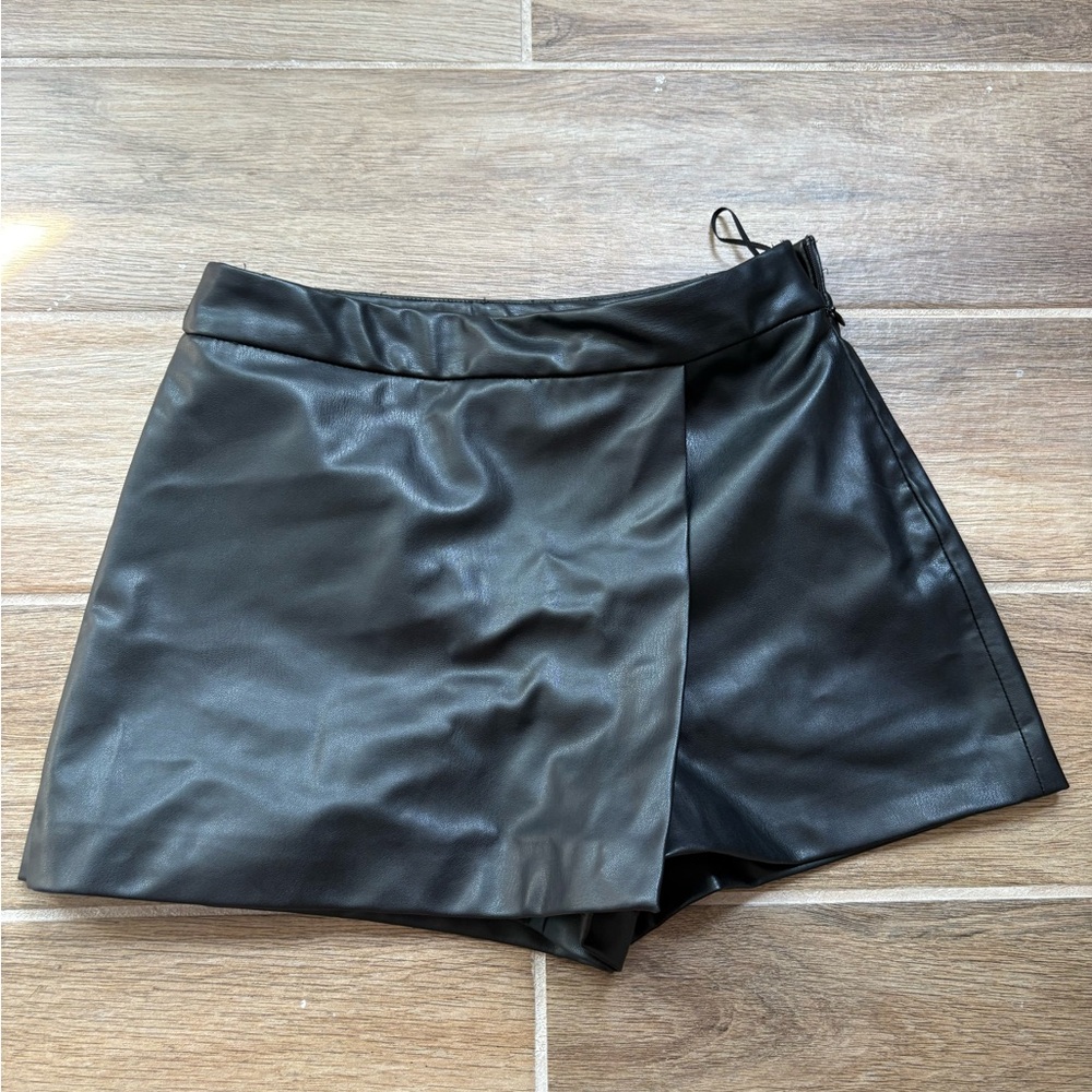 Black Faux Leather skort